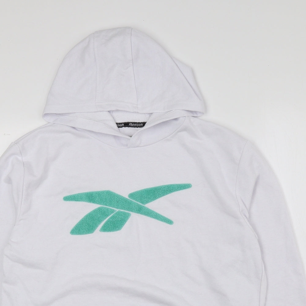 Reebok Womens White Cotton Pullover Hoodie Size XL