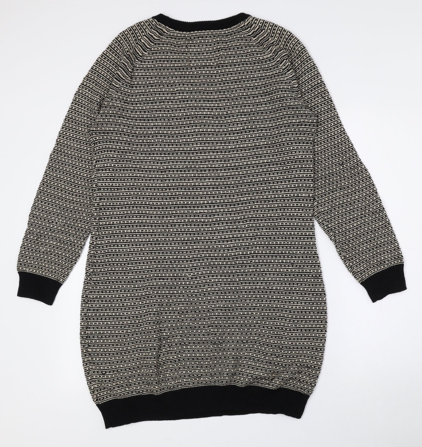 AUBIN & WILLS Womens Black Geometric 100% Cotton Jumper Dress Size M Round Neck Pullover