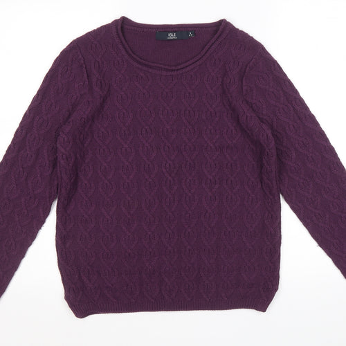 Isle Essentials Womens Purple Scoop Neck Acrylic Pullover Jumper Size 10