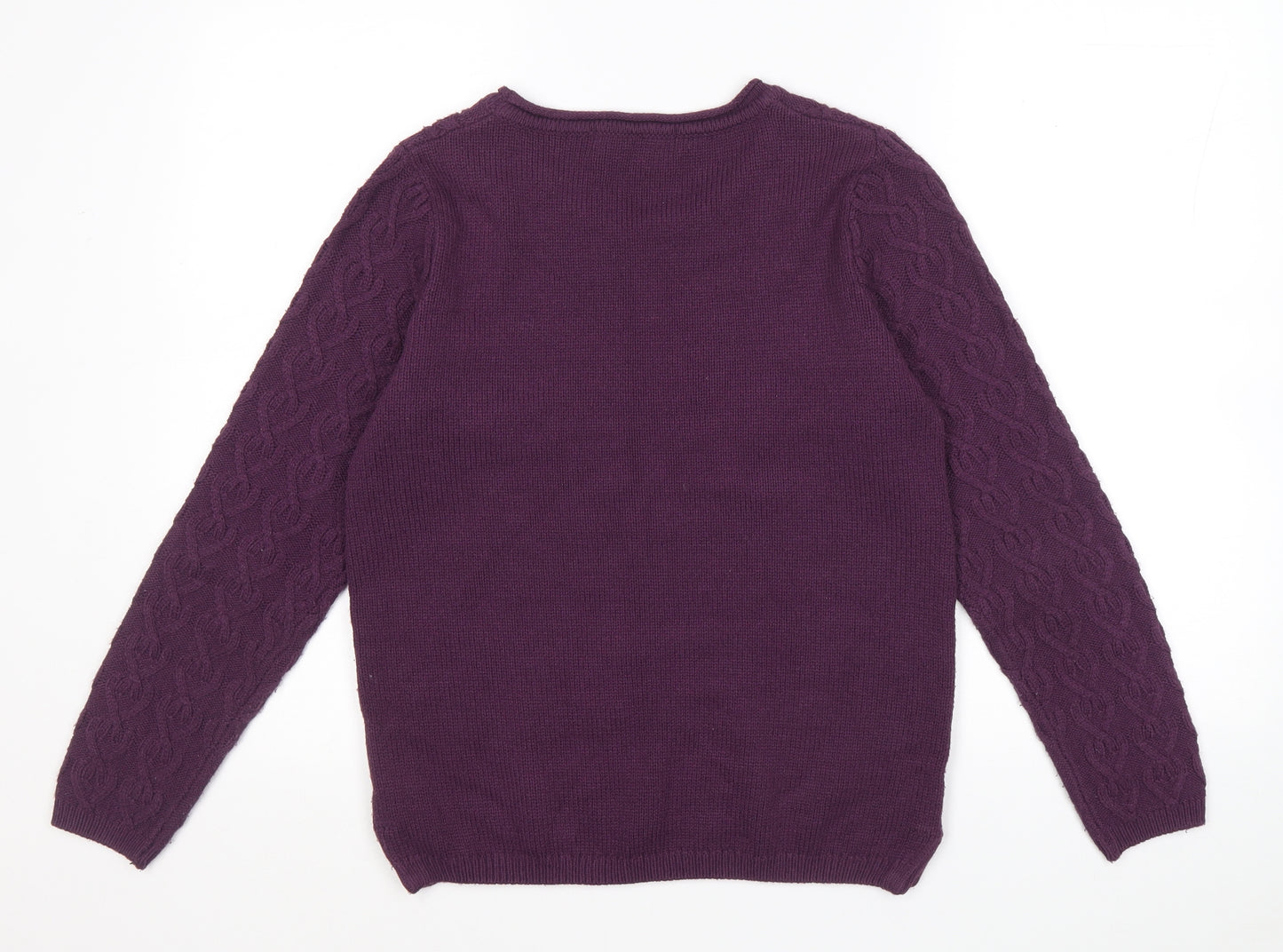 Isle Essentials Womens Purple Scoop Neck Acrylic Pullover Jumper Size 10