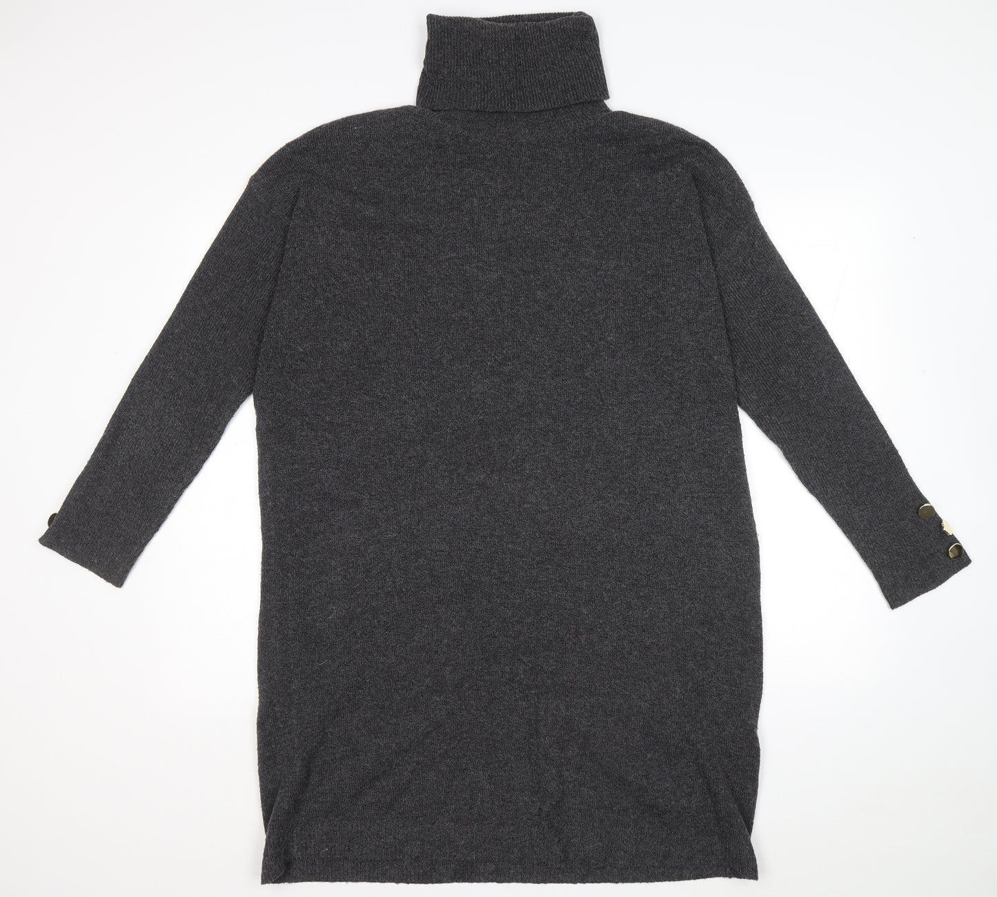 Primark Womens Grey Polyester Jumper Dress Size 14 Roll Neck Pullover