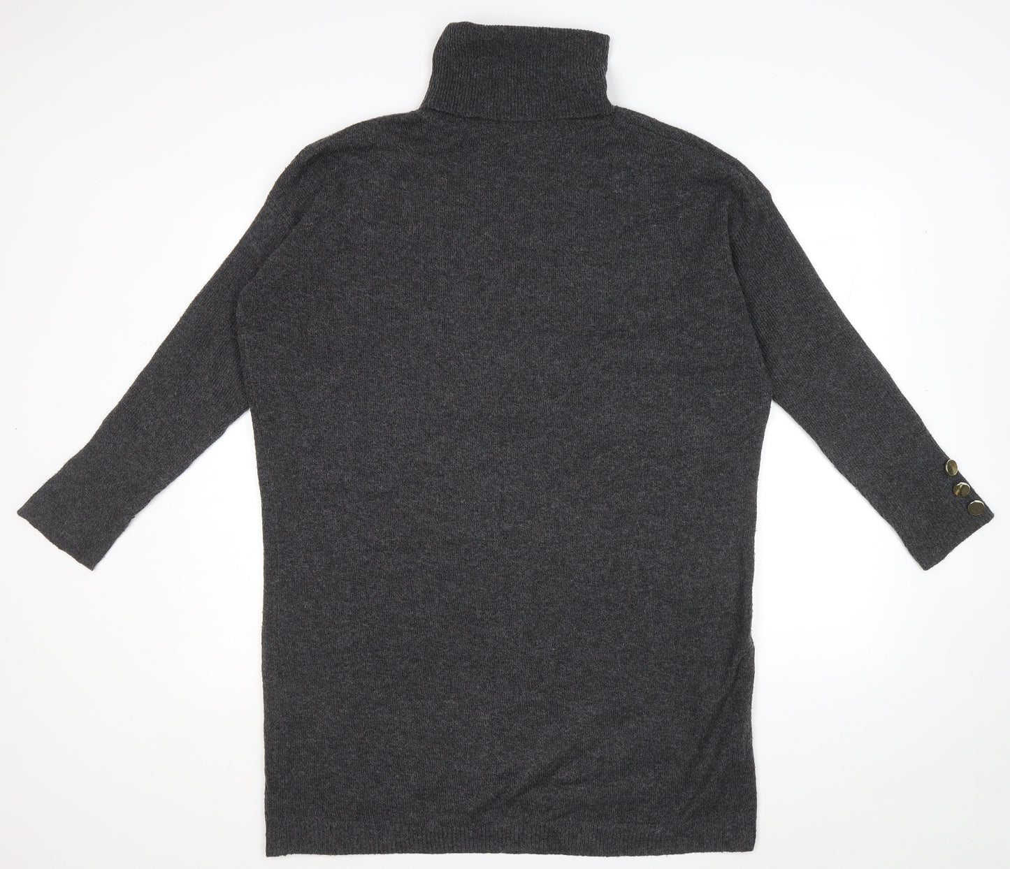 Primark Womens Grey Polyester Jumper Dress Size 14 Roll Neck Pullover