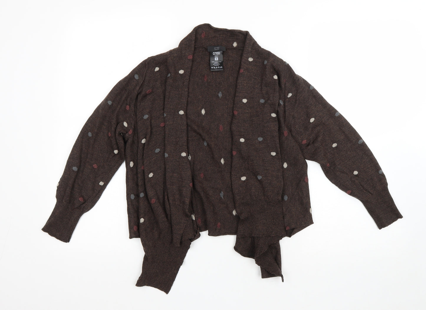 Crea Concept Womens Brown V-Neck Polka Dot Wool Cardigan Jumper Size S