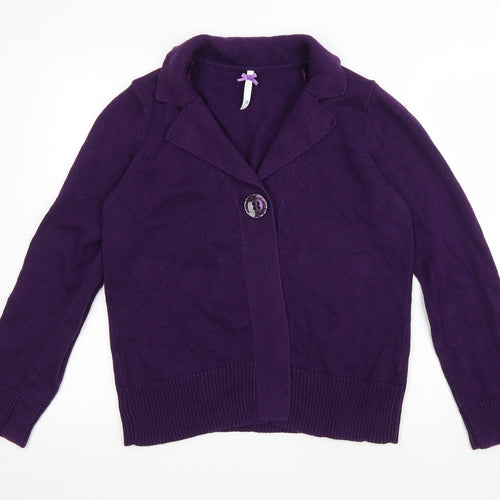 BHS Womens Purple V-Neck Cotton Cardigan Jumper Size 12