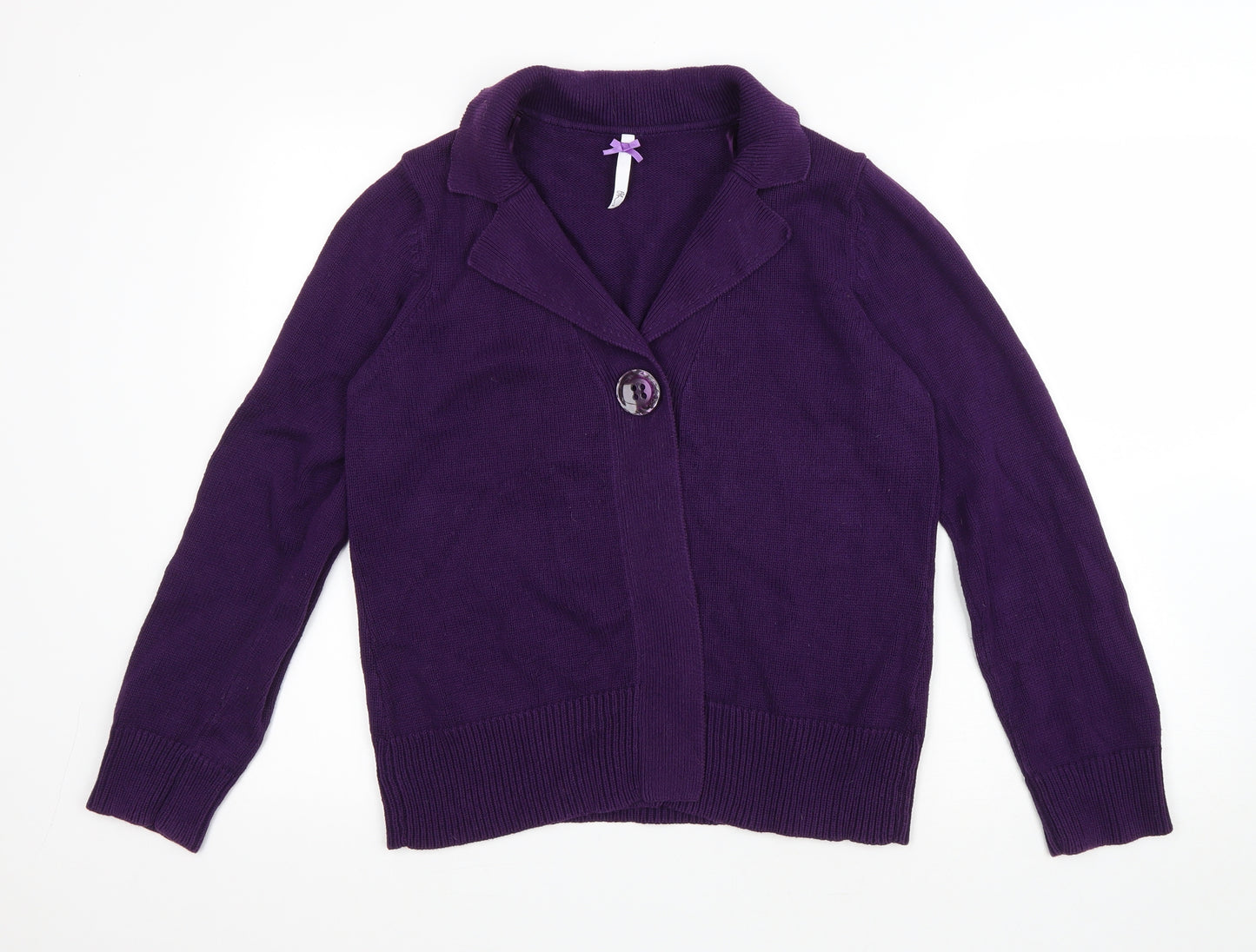 BHS Womens Purple V-Neck Cotton Cardigan Jumper Size 12