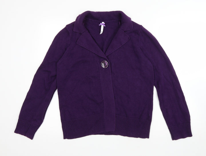 BHS Womens Purple V-Neck Cotton Cardigan Jumper Size 12