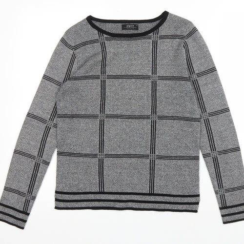 Papaya Womens Grey Scoop Neck Check Acrylic Pullover Jumper Size 8