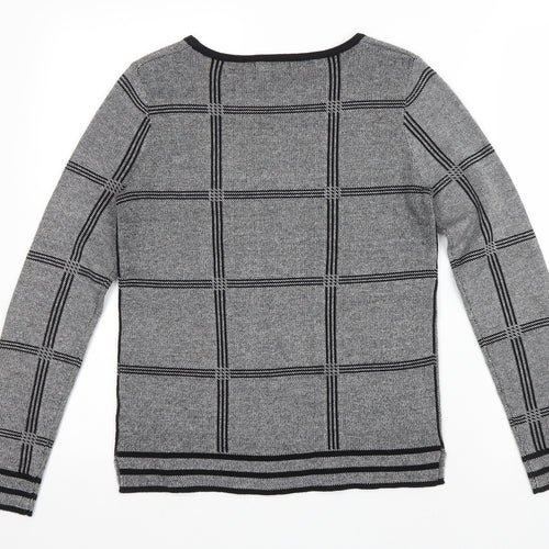 Papaya Womens Grey Scoop Neck Check Acrylic Pullover Jumper Size 8