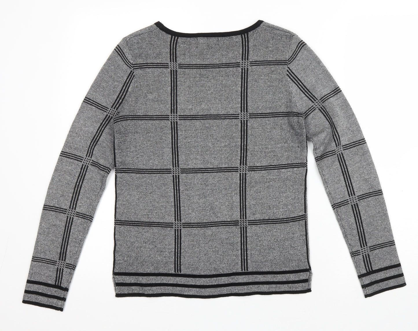 Papaya Womens Grey Scoop Neck Check Acrylic Pullover Jumper Size 8