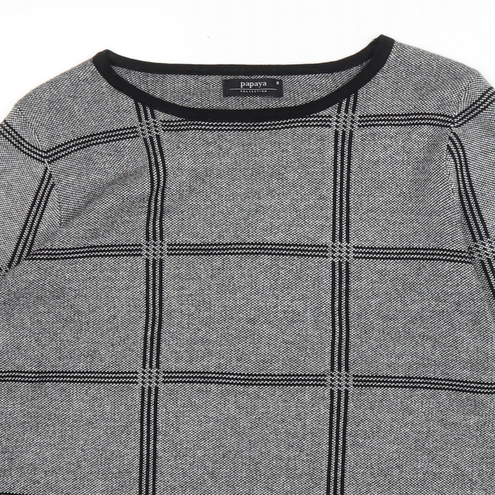 Papaya Womens Grey Scoop Neck Check Acrylic Pullover Jumper Size 8