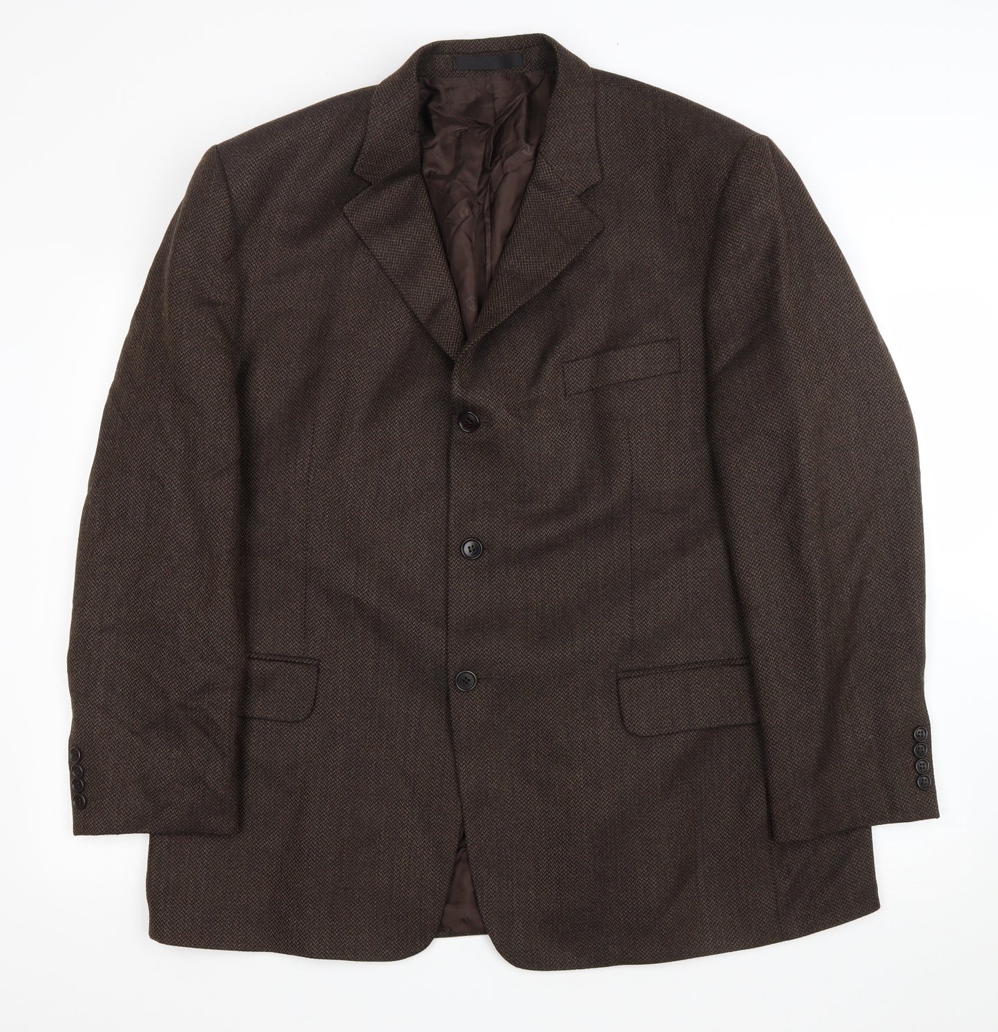 Marks and Spencer Mens Brown Herringbone Wool Jacket Suit Jacket Size 46