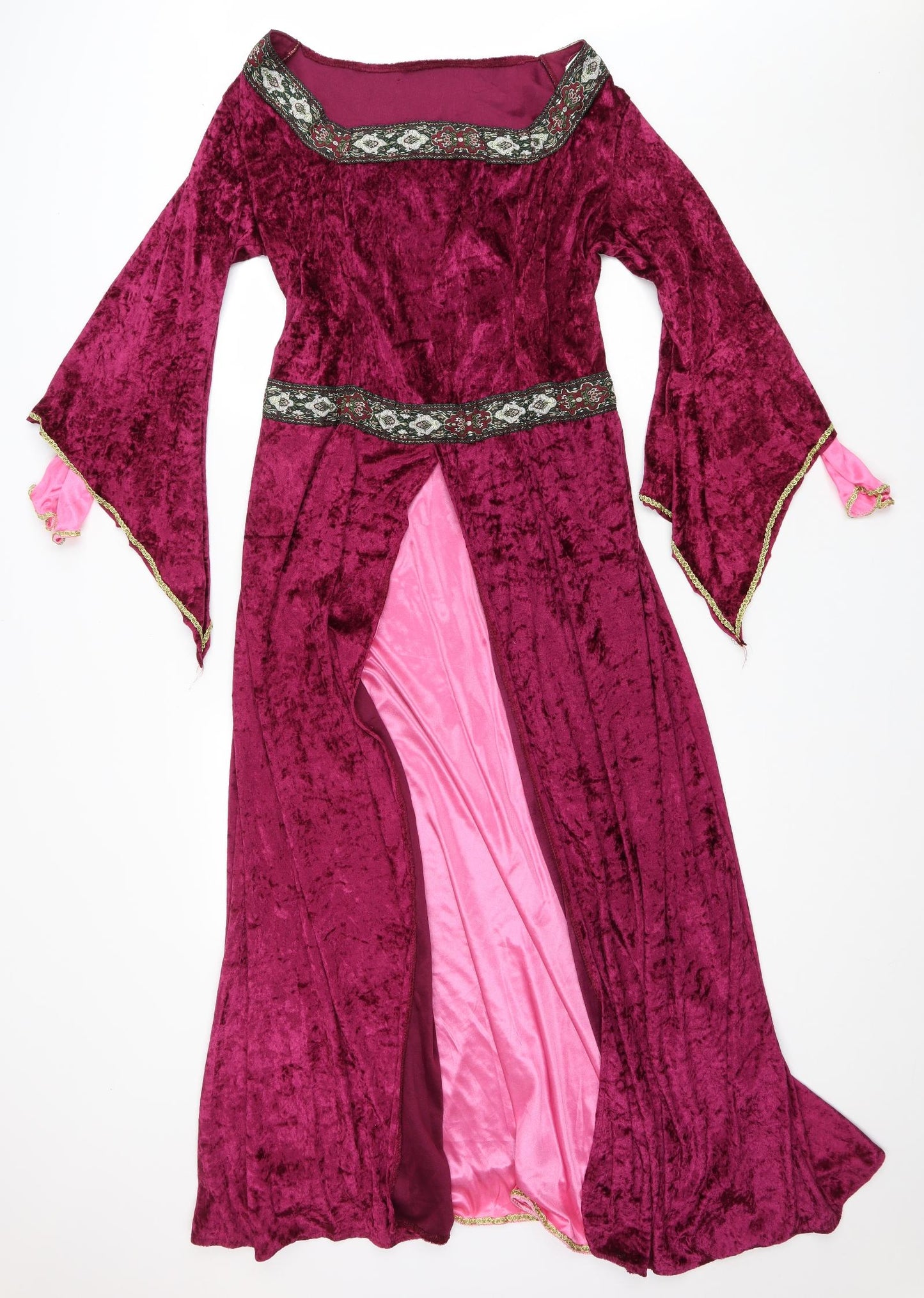 Smiffys Womens Purple Floral Polyester Ball Gown Size L Boat Neck Pullover - Medieval High Lady Costume