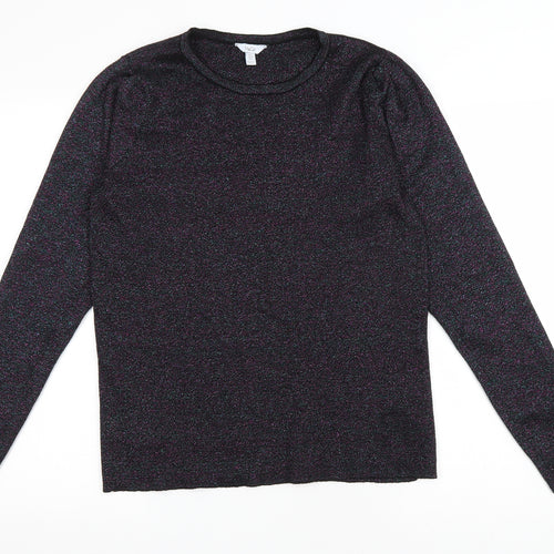 M&Co Womens Black Round Neck Polyester Pullover Jumper Size 14