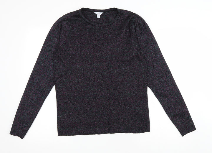 M&Co Womens Black Round Neck Polyester Pullover Jumper Size 14