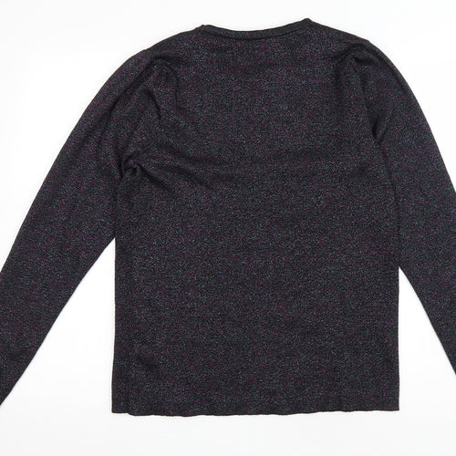 M&Co Womens Black Round Neck Polyester Pullover Jumper Size 14