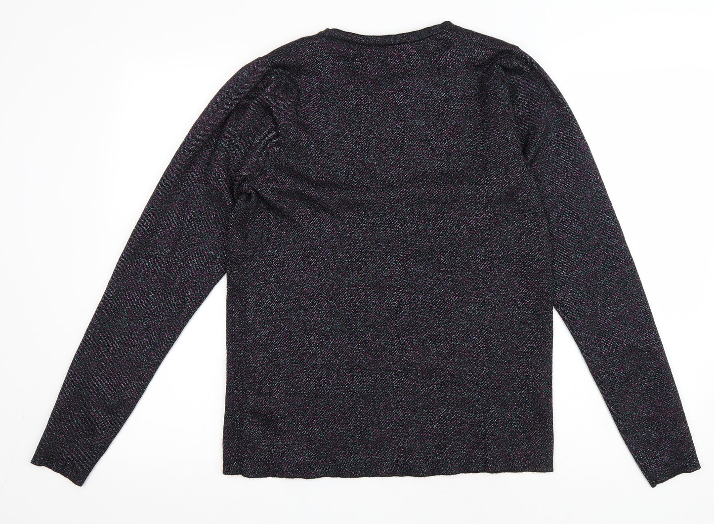 M&Co Womens Black Round Neck Polyester Pullover Jumper Size 14