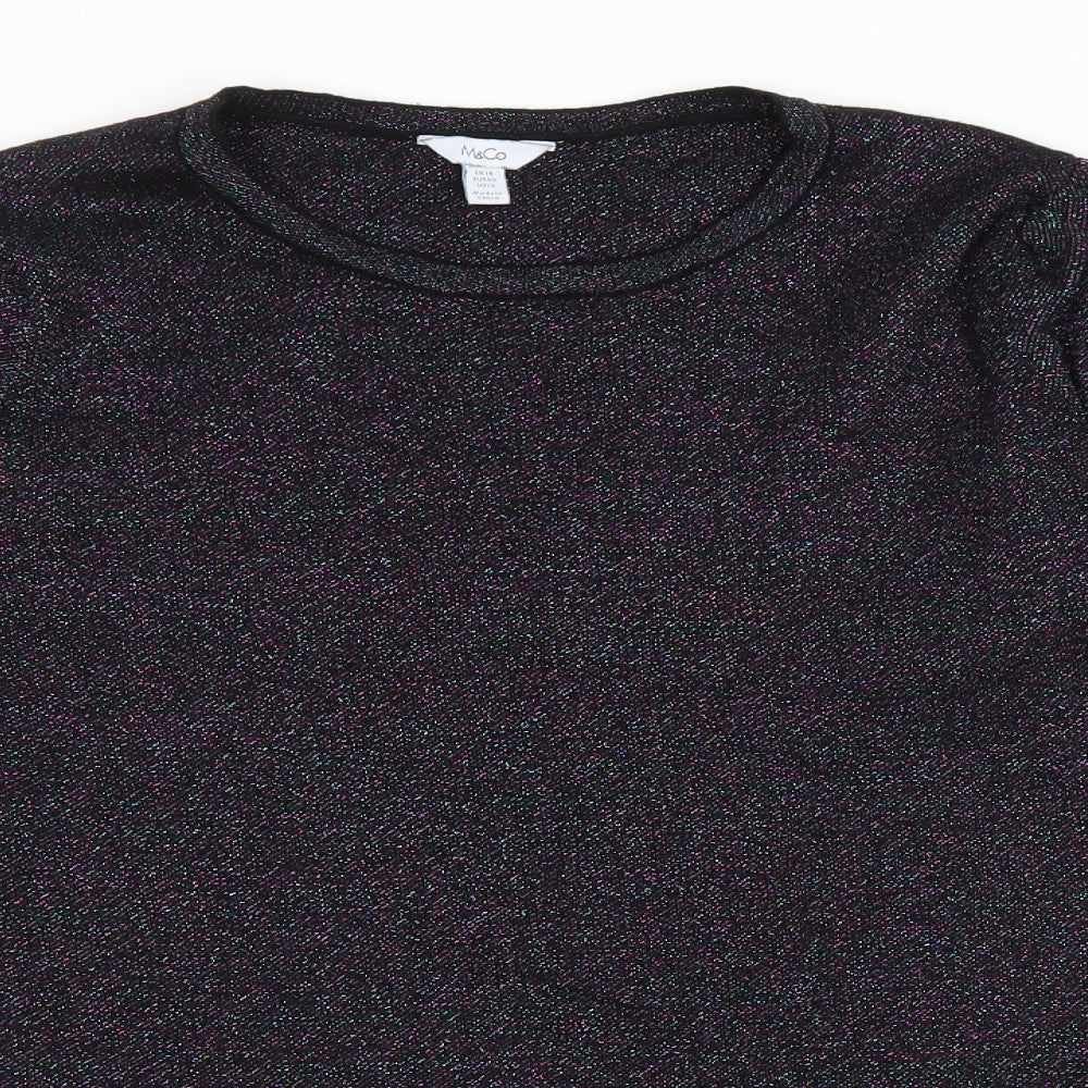 M&Co Womens Black Round Neck Polyester Pullover Jumper Size 14