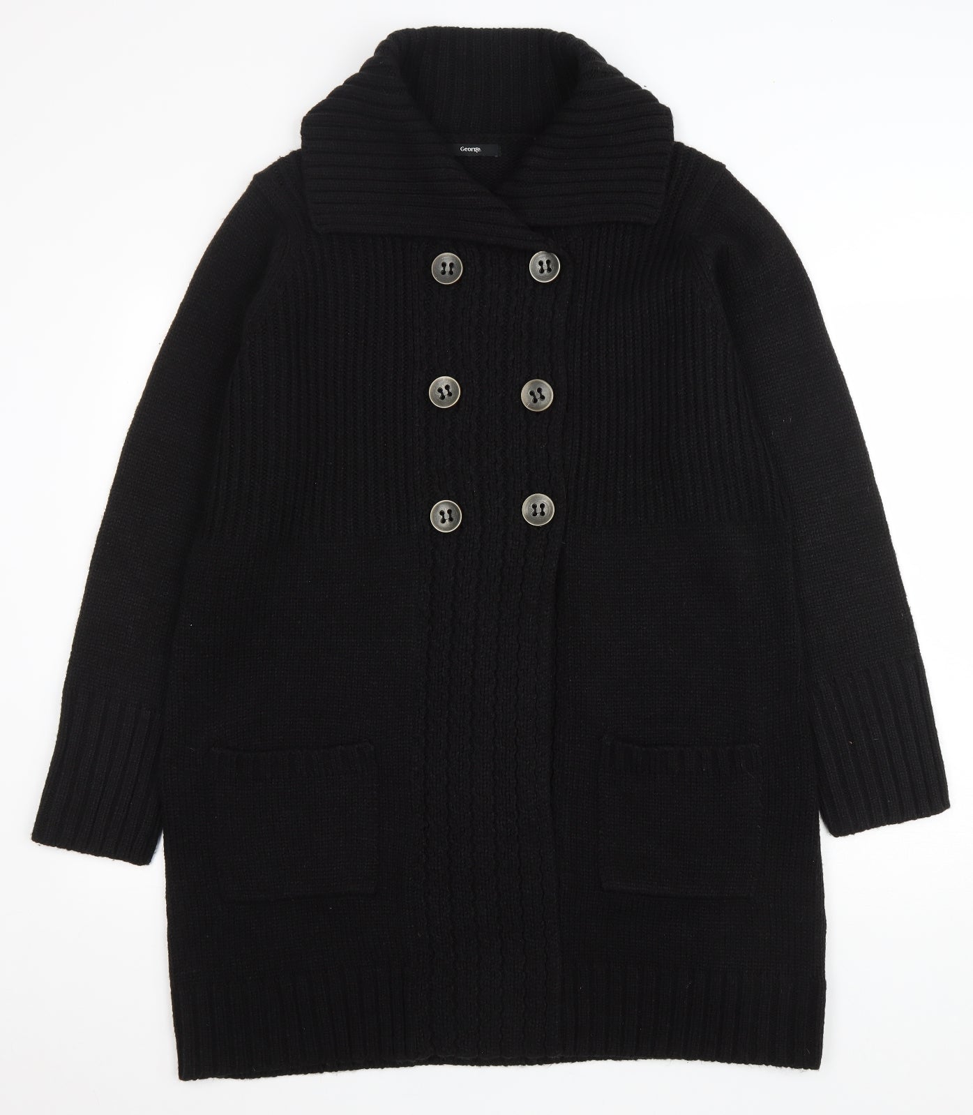 George Womens Black Collared Acrylic Cardigan Jumper Size 22