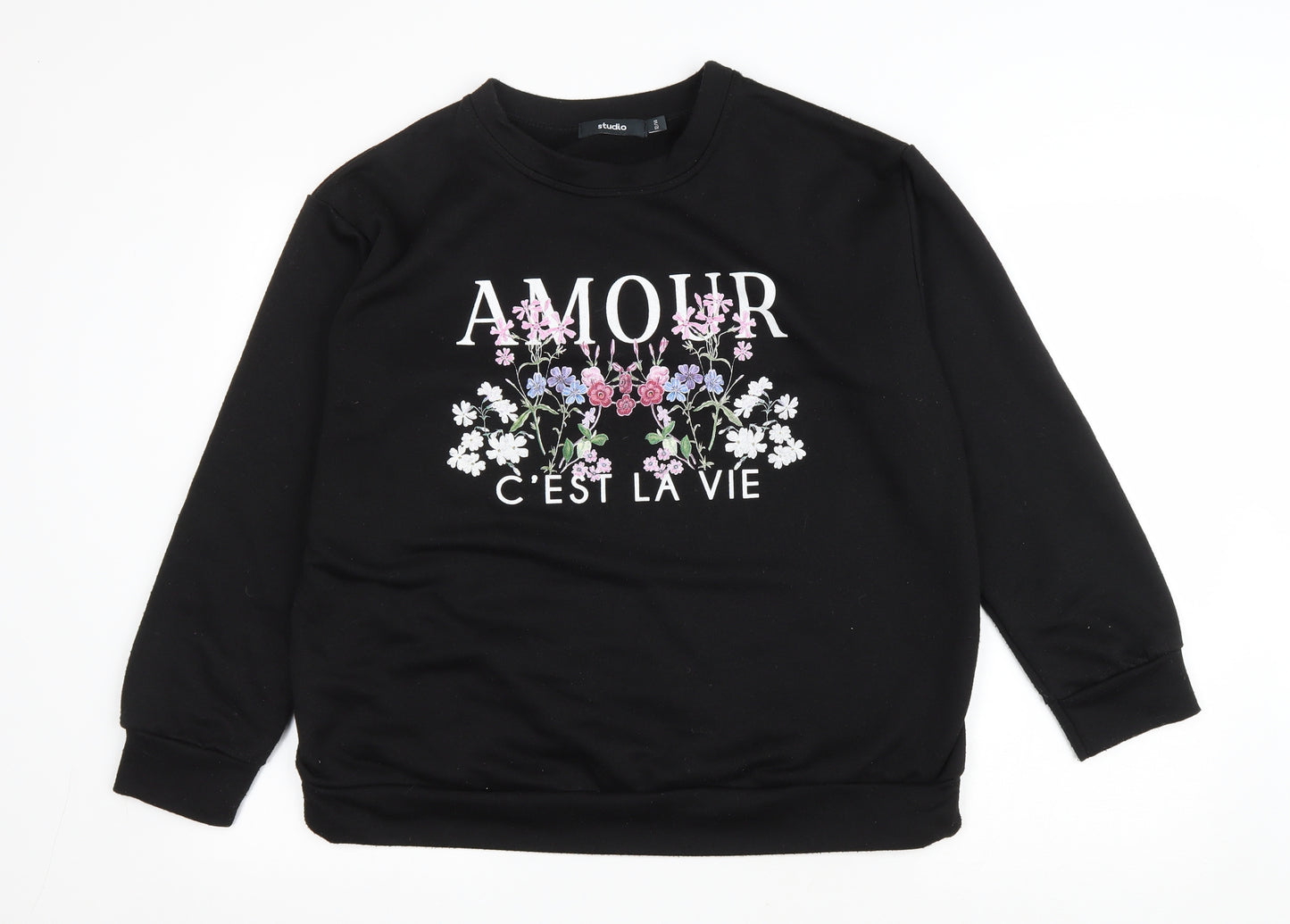 Studio Womens Black Polyester Pullover Sweatshirt Size 12 Pullover - Amour