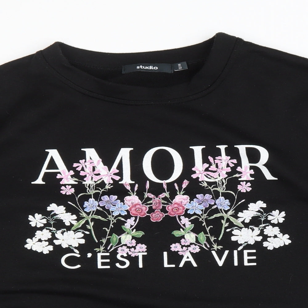 Studio Womens Black Polyester Pullover Sweatshirt Size 12 Pullover - Amour