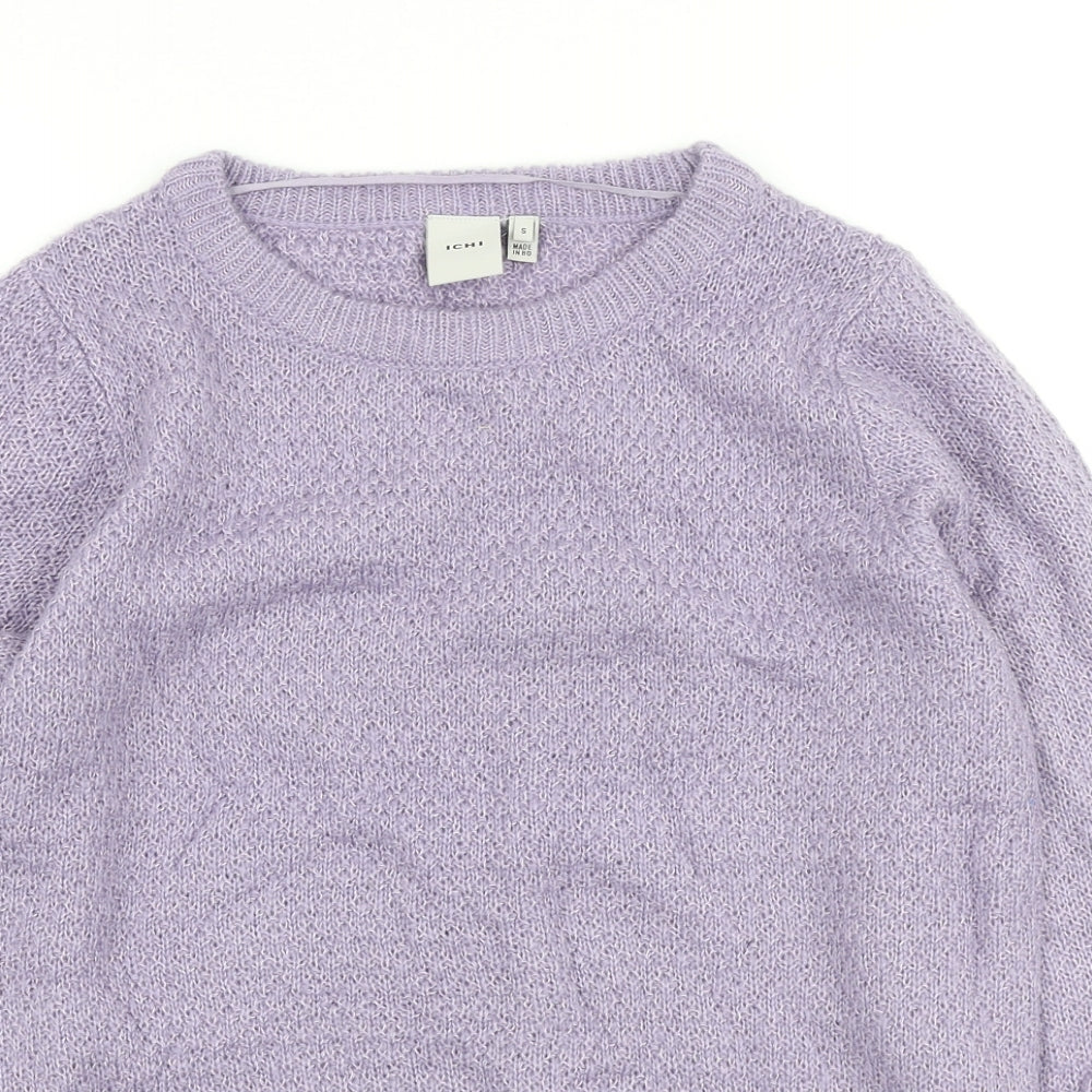 ICHI Womens Purple Round Neck Acrylic Pullover Jumper Size S