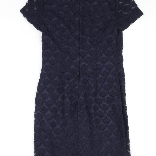 Monsoon Womens Blue Nylon Pencil Dress Size 8 Round Neck Zip - Lace Overlay Dress