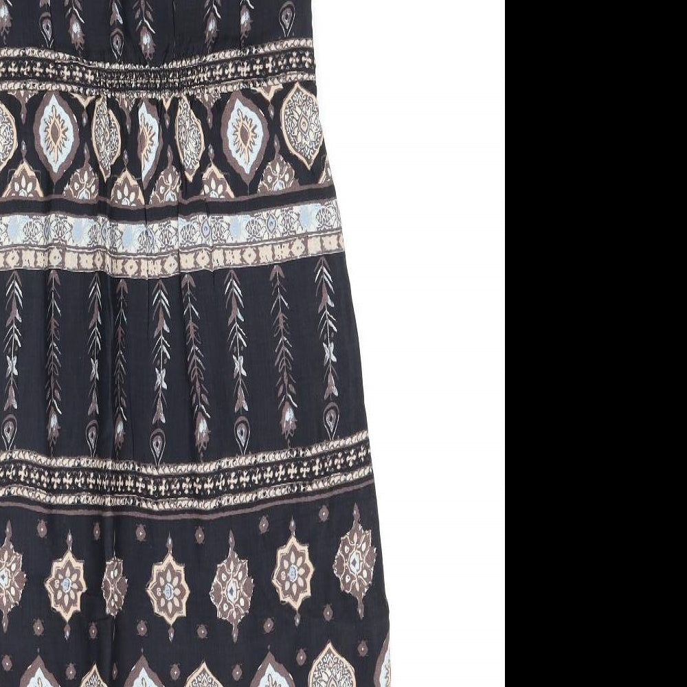 Monsoon Womens Black Geometric Viscose A-Line Size 10 Boat Neck Zip