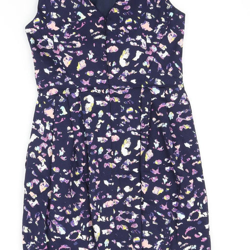 Coast Womens Blue Geometric Cotton Pencil Dress Size 8 Boat Neck Zip