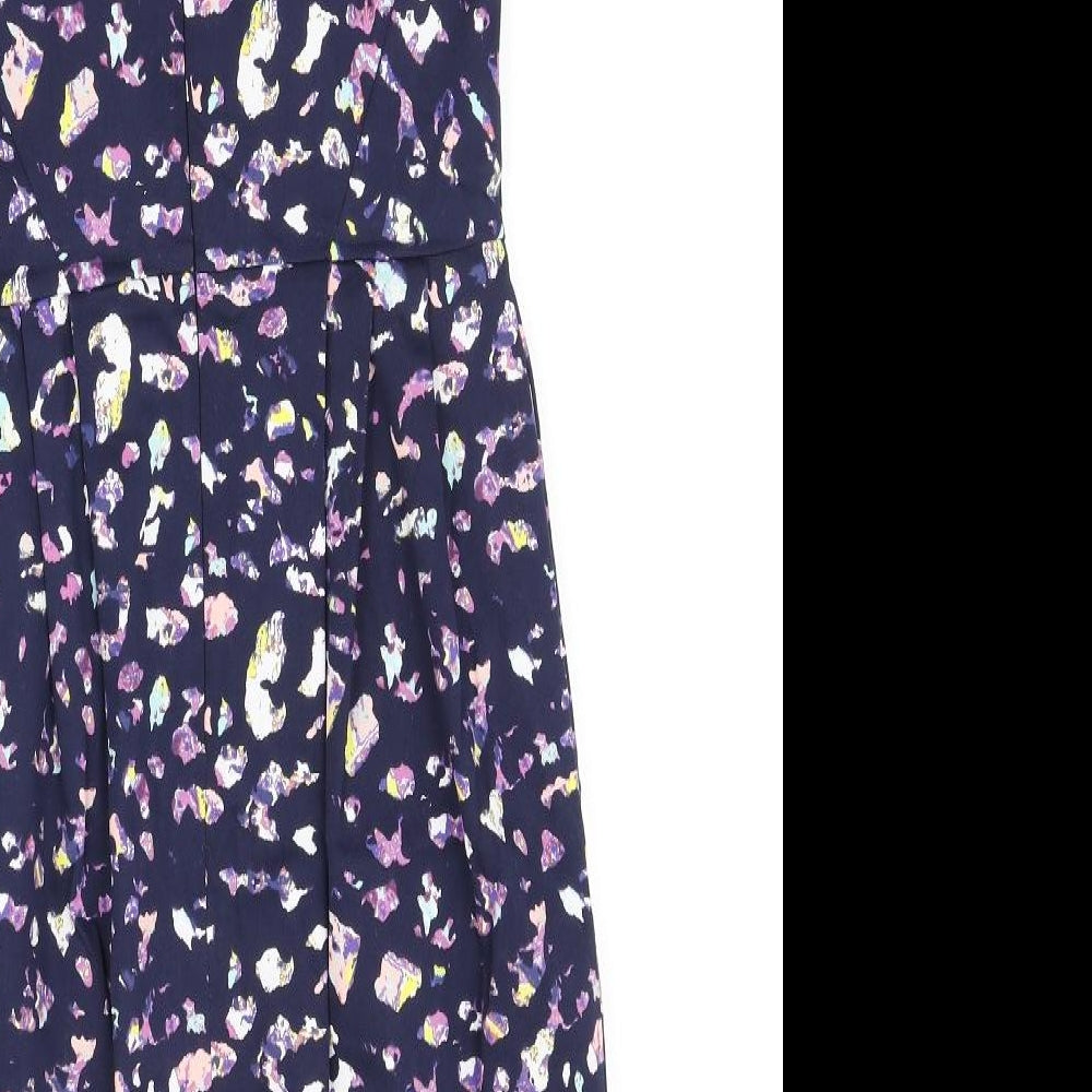 Coast Womens Blue Geometric Cotton Pencil Dress Size 8 Boat Neck Zip