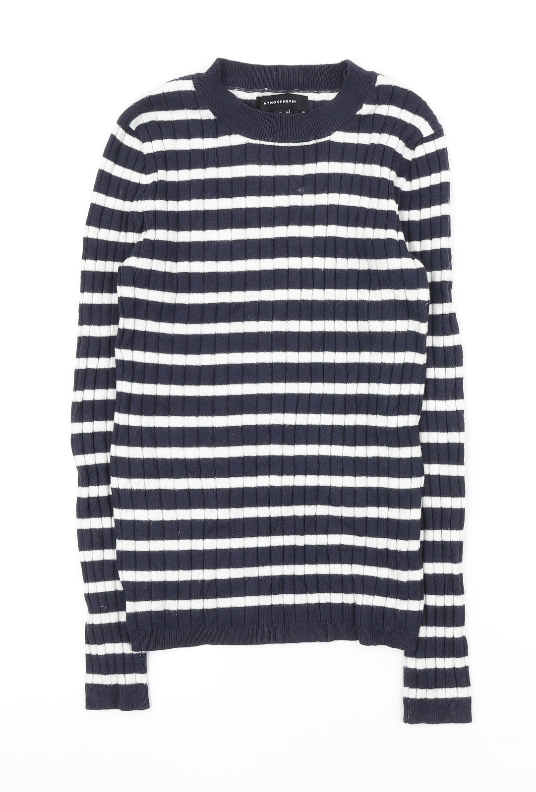 Atmosphere Womens Blue Round Neck Striped Viscose Pullover Jumper Size 10 - Stretchy