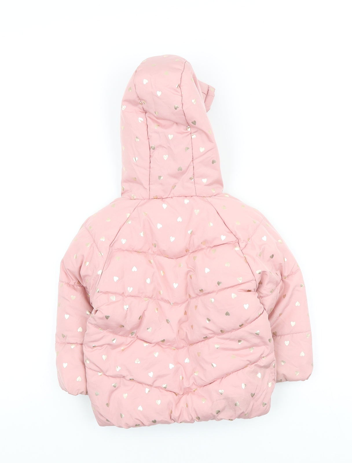 George Girls Pink Geometric Puffer Jacket Coat Size 18-24 Months Zip - Foiled heart print