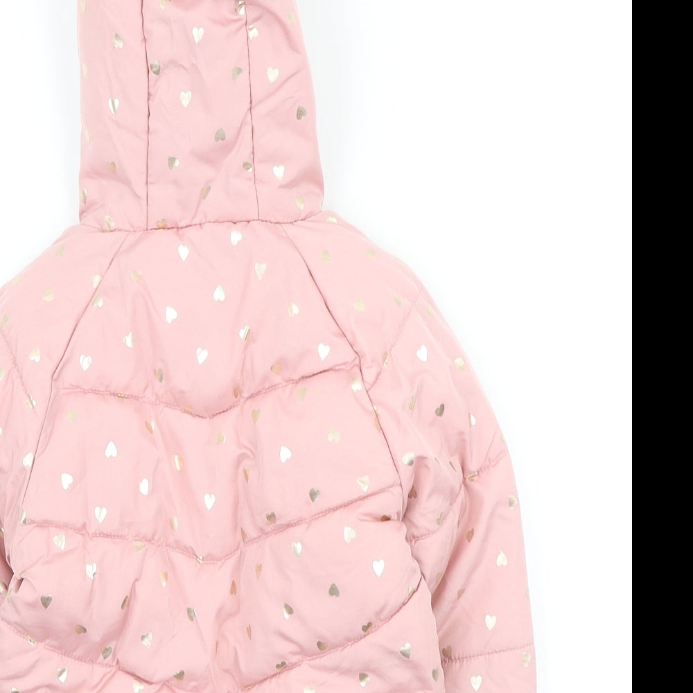 George Girls Pink Geometric Puffer Jacket Coat Size 18-24 Months Zip - Foiled heart print