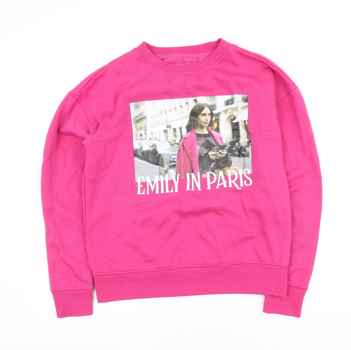 Primark Womens Pink Cotton Pullover Sweatshirt Size 2XS Pullover - Emily In Paris