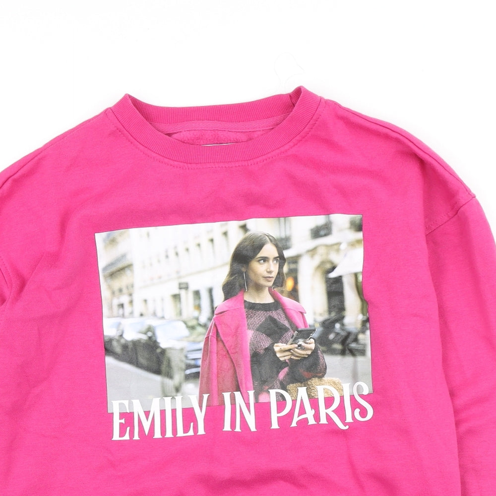 Primark Womens Pink Cotton Pullover Sweatshirt Size 2XS Pullover - Emily In Paris