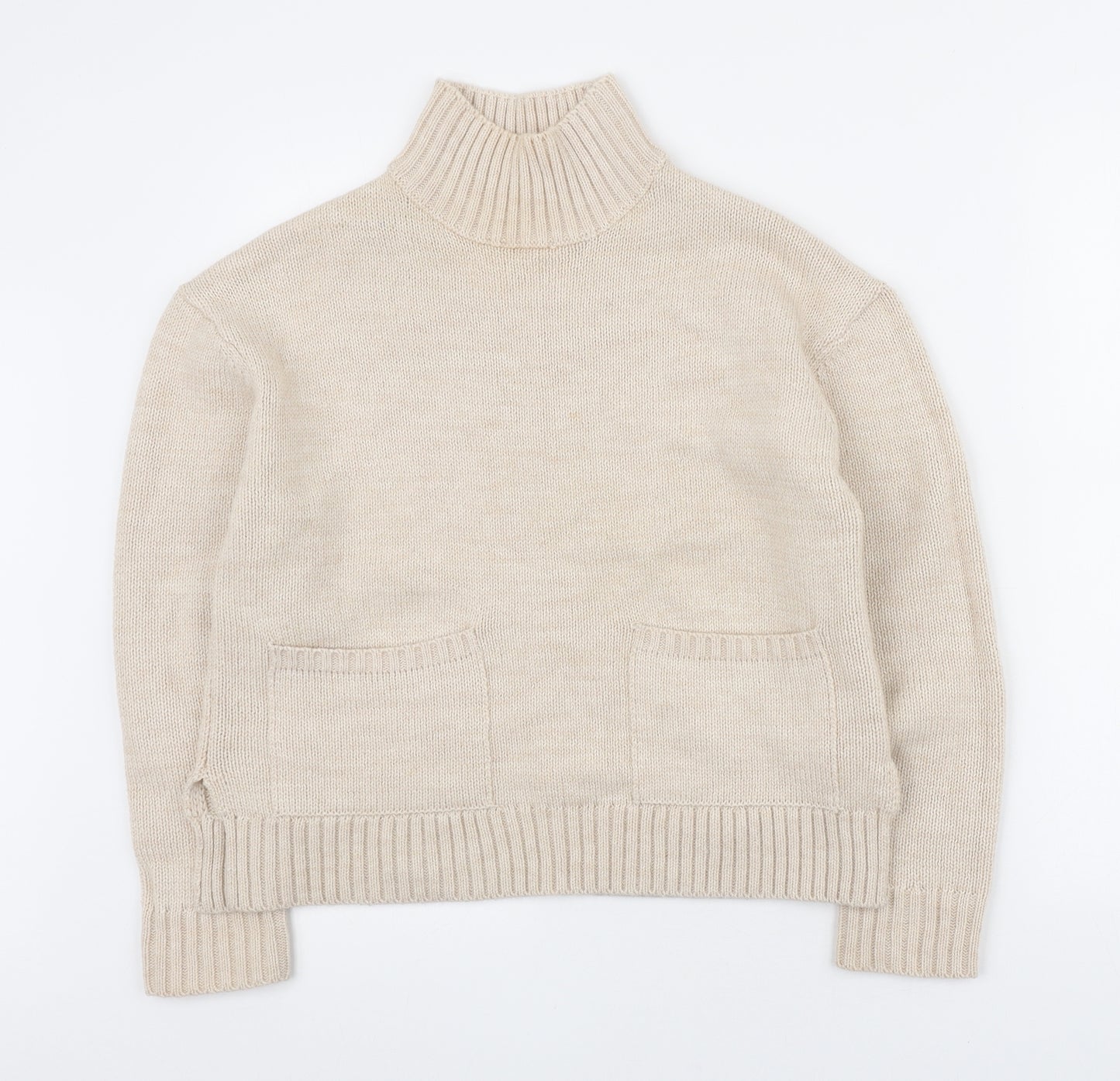Marks and Spencer Womens Beige High Neck Acrylic Pullover Jumper Size S