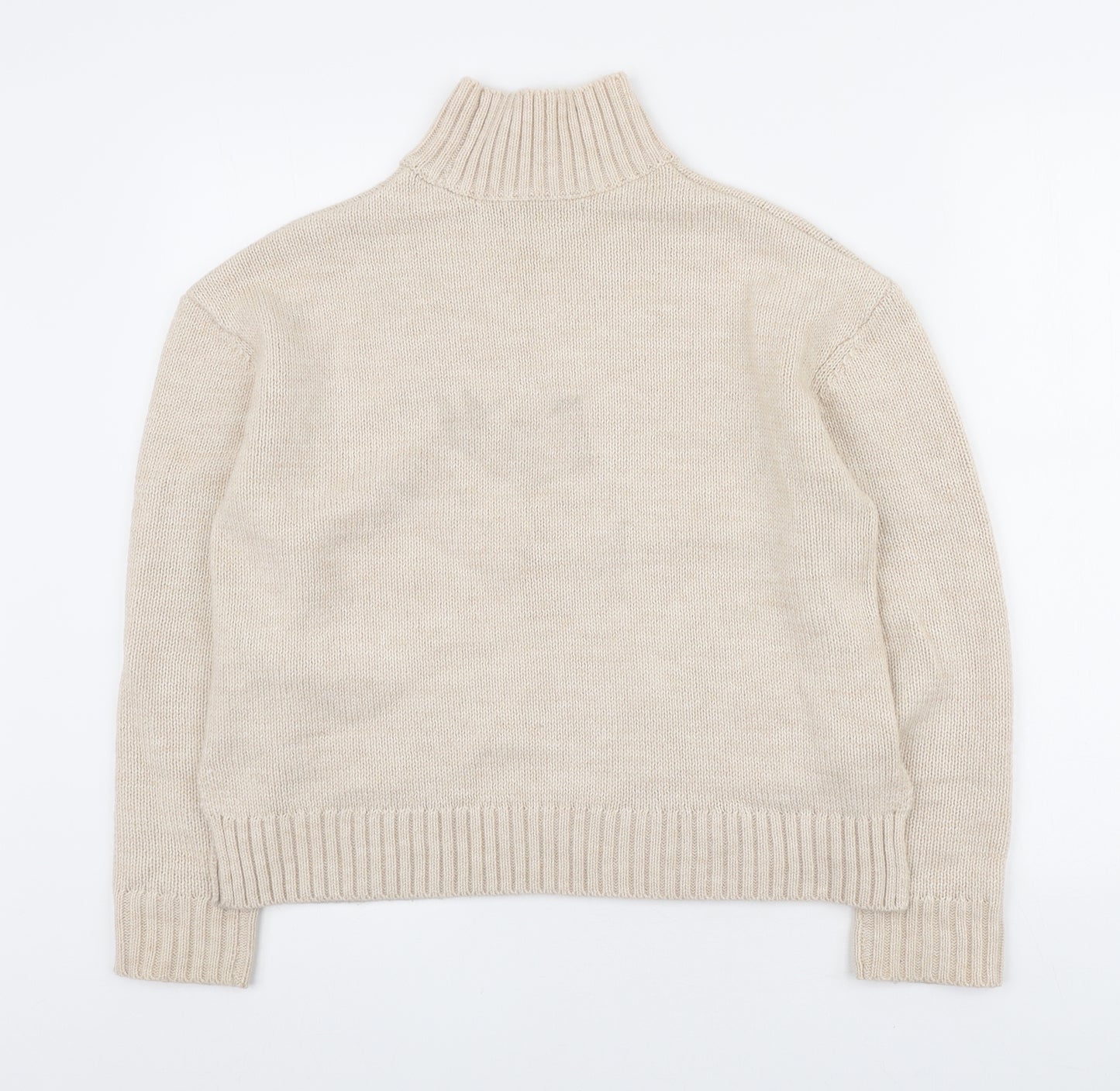 Marks and Spencer Womens Beige High Neck Acrylic Pullover Jumper Size S