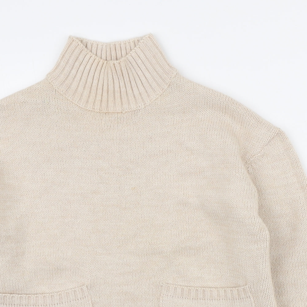 Marks and Spencer Womens Beige High Neck Acrylic Pullover Jumper Size S