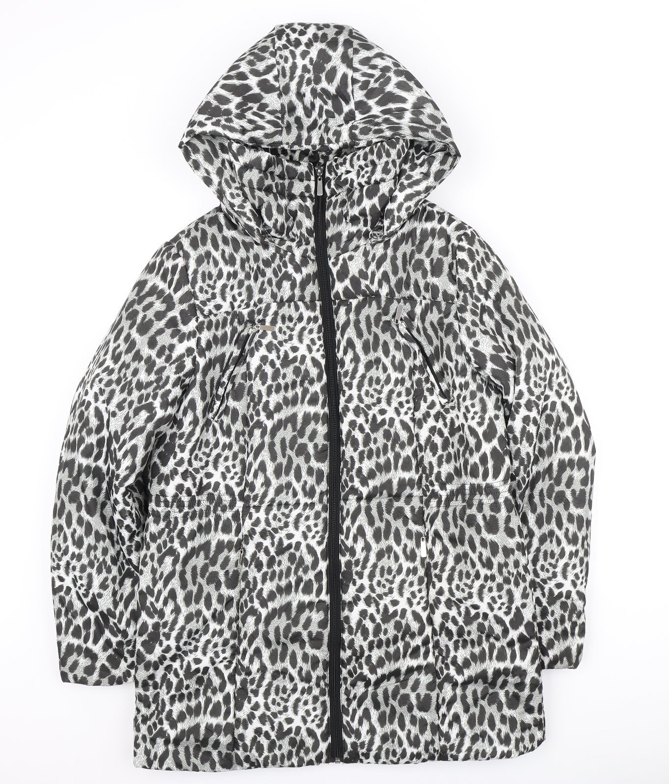 David Parry Womens Multicoloured Animal Print Puffer Jacket Coat Size 12 Zip - Leopard Print