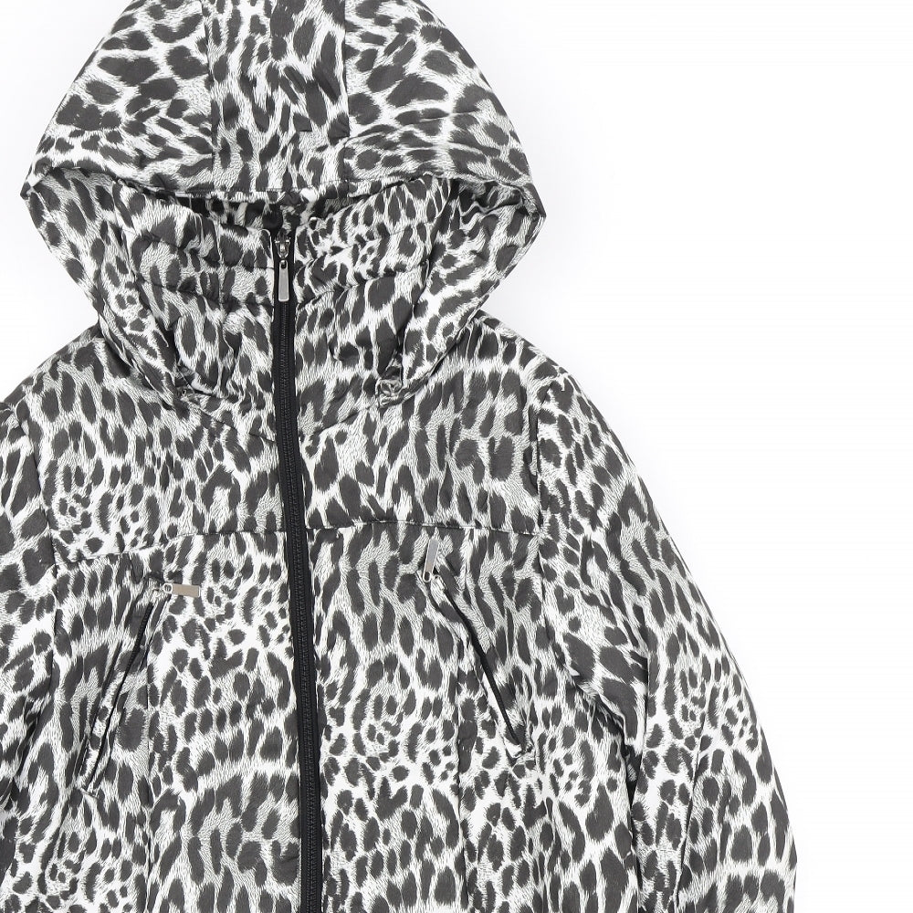 David Parry Womens Multicoloured Animal Print Puffer Jacket Coat Size 12 Zip - Leopard Print