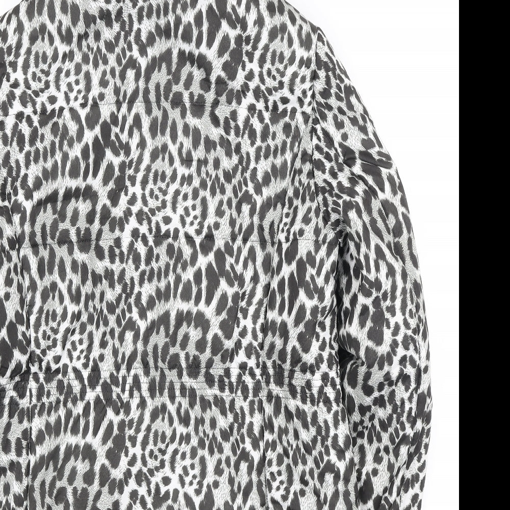 David Parry Womens Multicoloured Animal Print Puffer Jacket Coat Size 12 Zip - Leopard Print