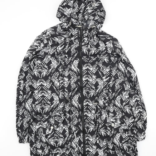 Papaya Womens Black Geometric Anorak Coat Size 12 Zip
