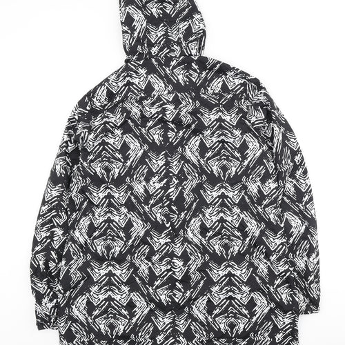 Papaya Womens Black Geometric Anorak Coat Size 12 Zip