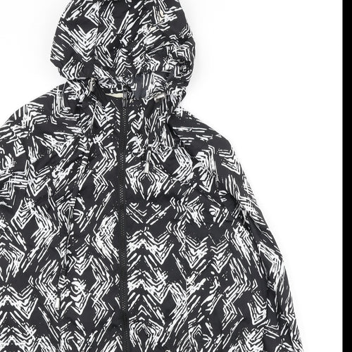 Papaya Womens Black Geometric Anorak Coat Size 12 Zip