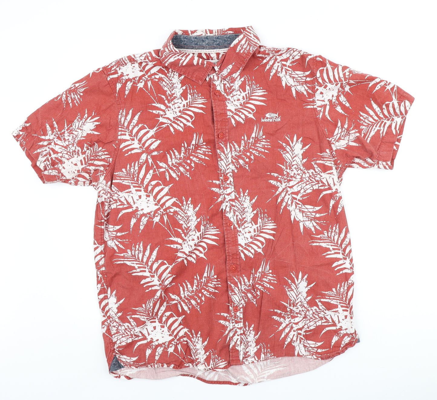 Weird Fish Mens Orange Geometric Cotton Button-Up Size L Collared Button - Hawaiian shirt