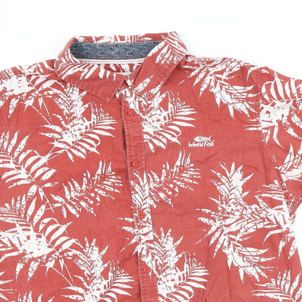 Weird Fish Mens Orange Geometric Cotton Button-Up Size L Collared Button - Hawaiian shirt
