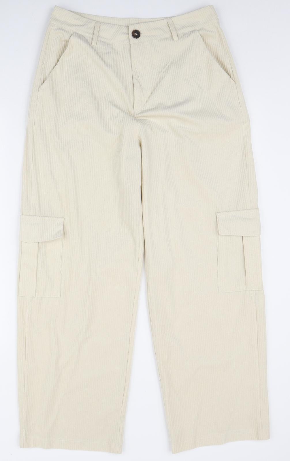 SheIn Womens Ivory Polyester Cargo Trousers Size L L28 in Regular Zip