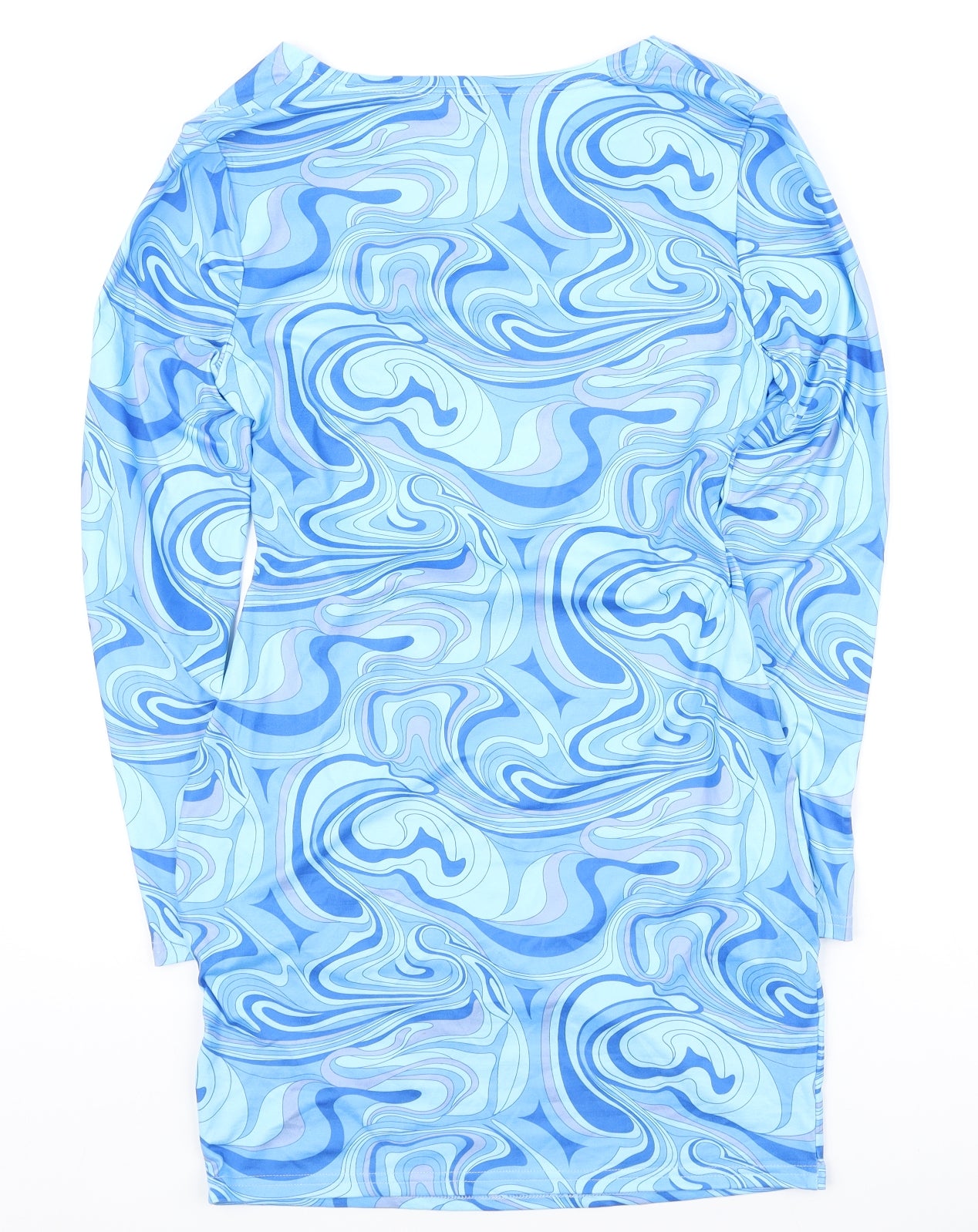 SheIn Womens Blue Geometric Polyester Bodycon Size L V-Neck Pullover - Swirl print