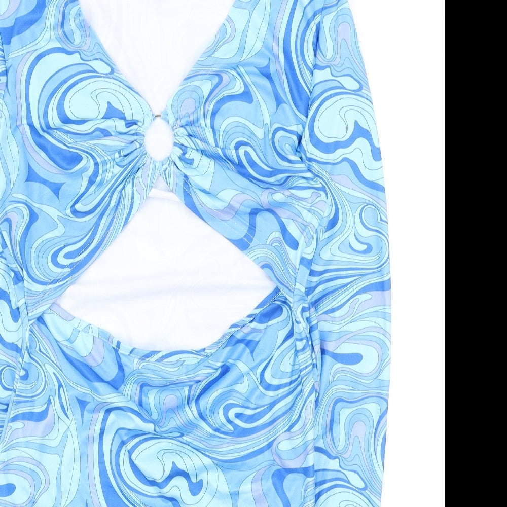 SheIn Womens Blue Geometric Polyester Bodycon Size L V-Neck Pullover - Swirl print