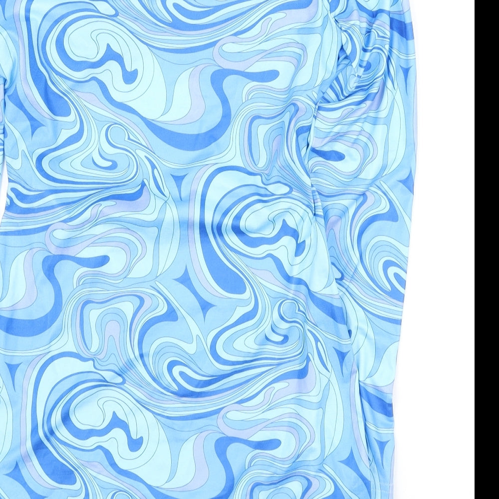 SheIn Womens Blue Geometric Polyester Bodycon Size L V-Neck Pullover - Swirl print