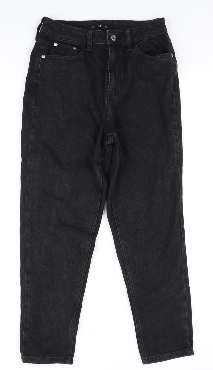 F&F Womens Black Polyester Straight Jeans Size 8 L28 in Regular Zip